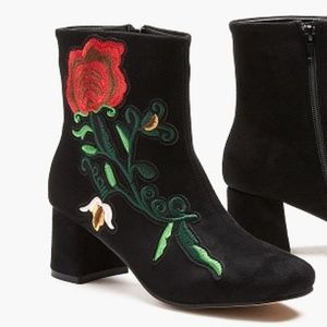 Faux Suede Floral Boots